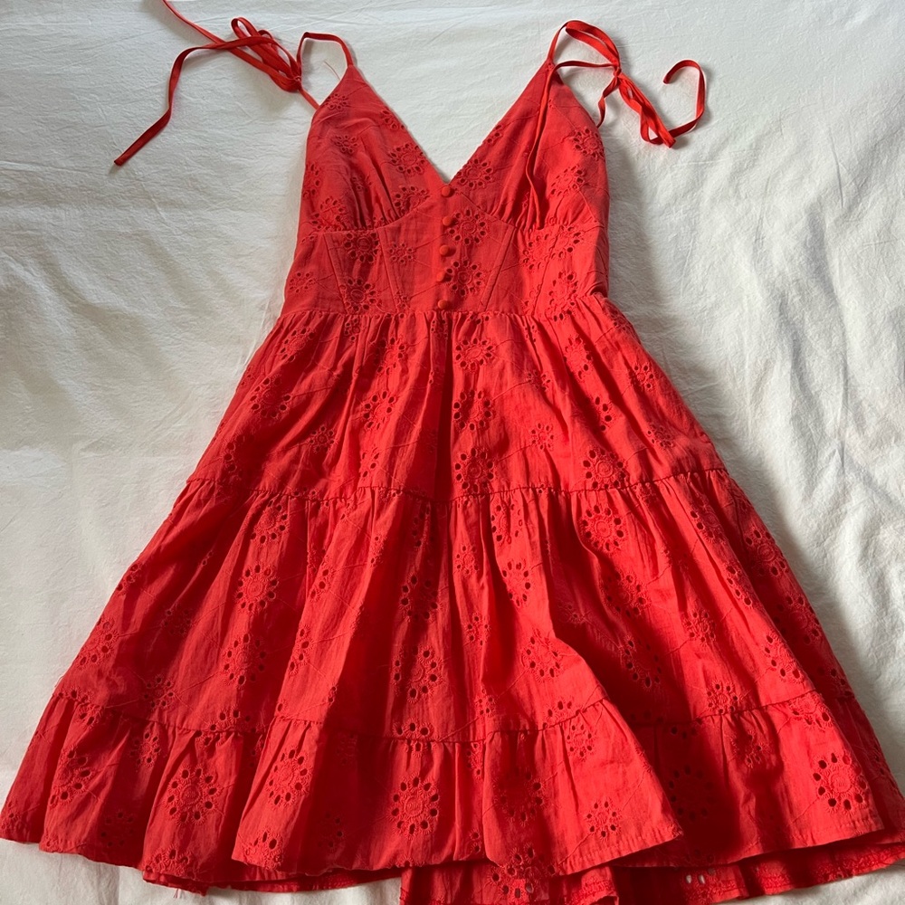 Orange Eyelet Sundress with Tie Straps